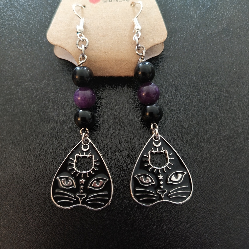 Black and Purple Cat Earrings